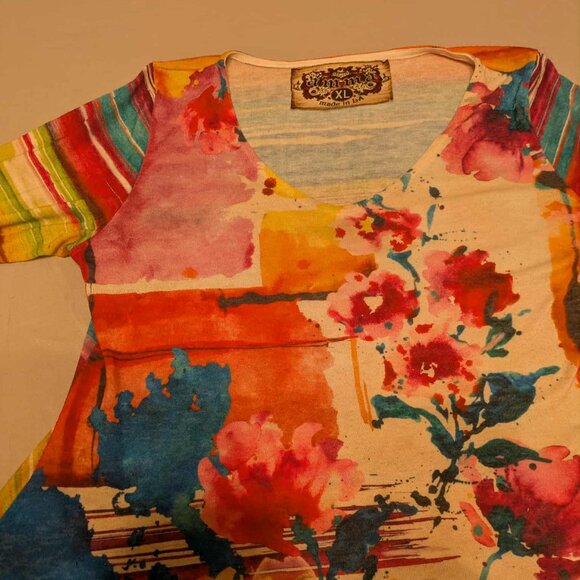 Amma Designs Tie Dye Tunic/Shirt Dress Womens XL Made in LA Multicolor Pullover - Picture 2 of 9